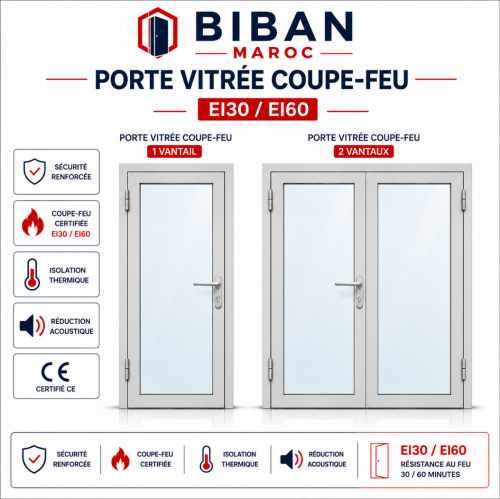 Porte vitrée coupe feu EI30/EI60