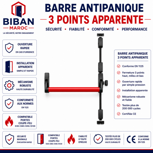 Barre anti panique 3 points apparente