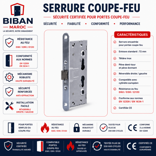 Serrure coupe feu