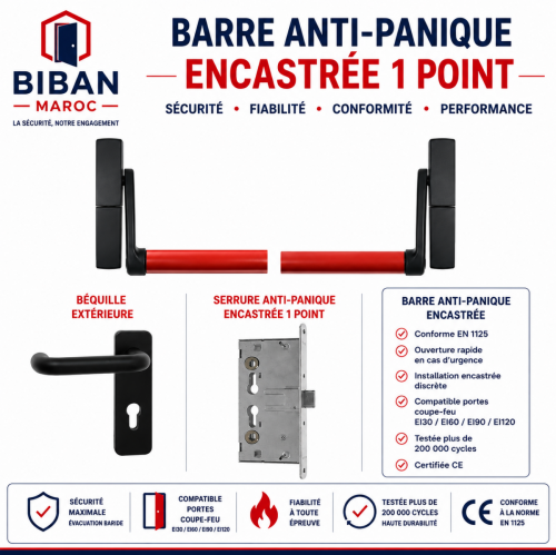 Barre anti panique 1 point encastrée  
